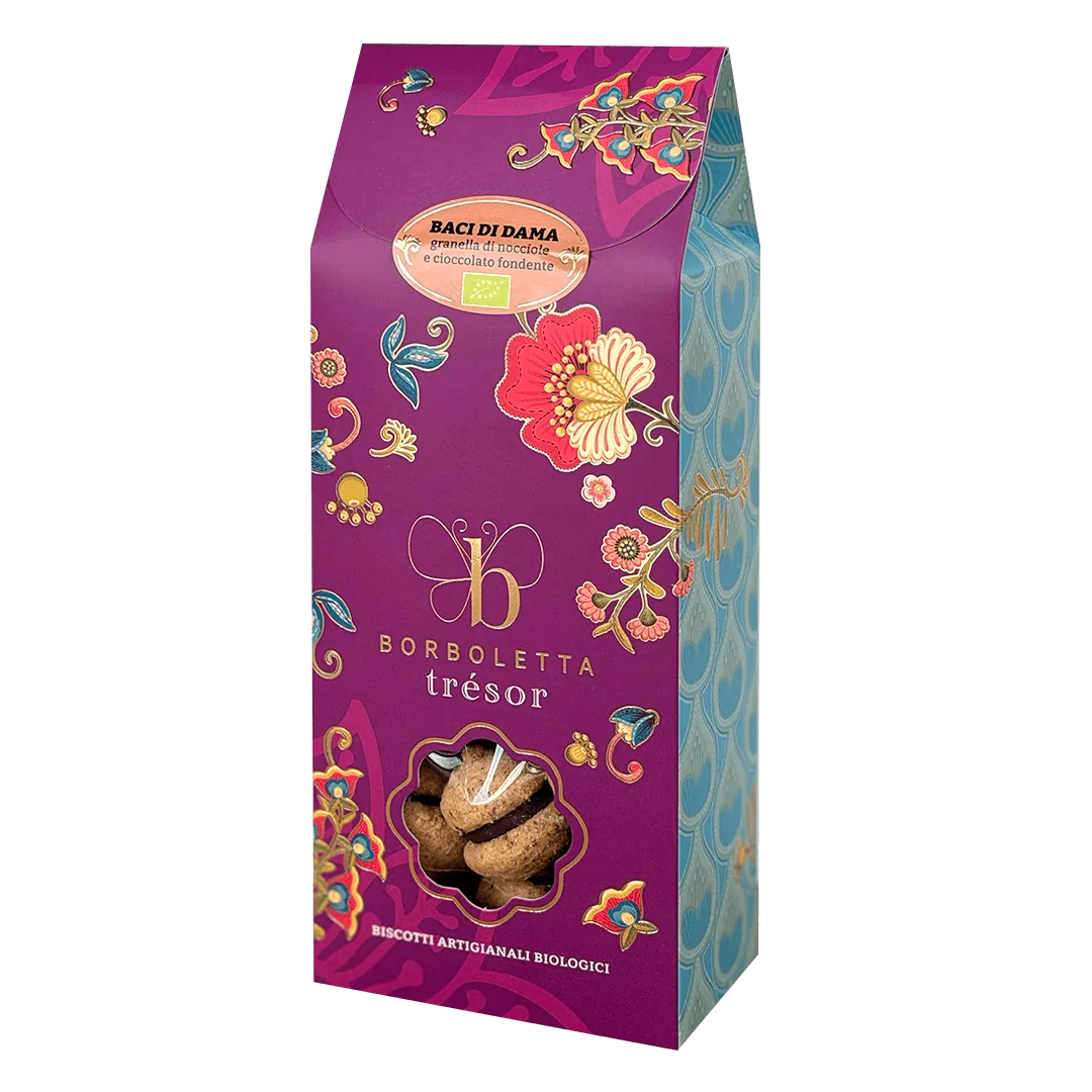 BISCOTTI BACI DI DAMA "NOCCIOLE,FONDENTE 70%" 135G BORBOLETTA