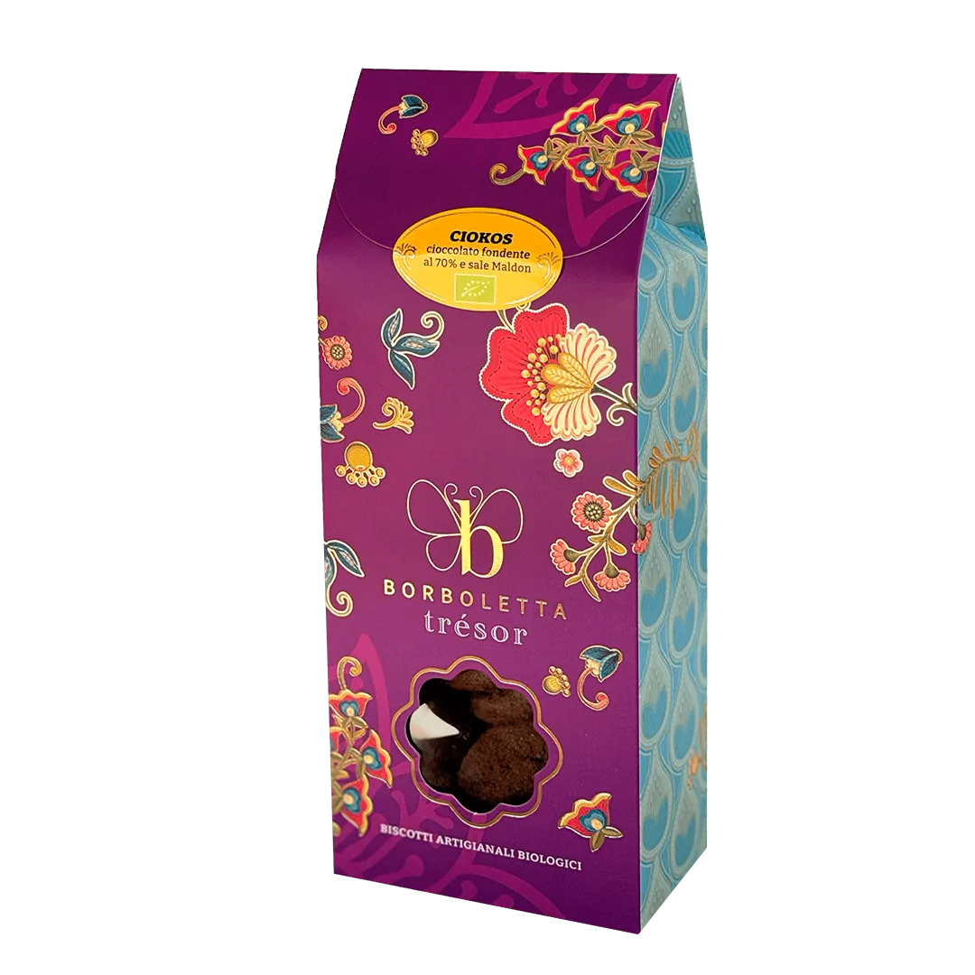 BISCOTTI CIOKOS "FONDENTE 70%,SALE MALDON" 135G BORBOLETTA