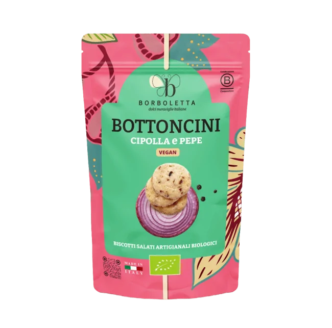 BOTTONCINO SALATI AL GUSTO DI CIPOLLA E PEPE VEGAN 150G "BOROBOLETTA"
